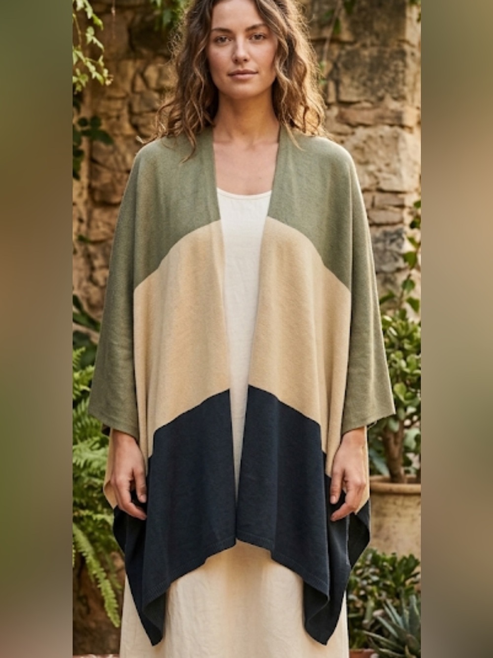 Colorblock Open Front Poncho Shawl Wrap NWT One Size
